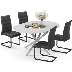 Vicco, Essgruppe, Esstisch-Set Loyd, Weiss/Grau, 120 x 120 cm mit 4 Esszimmerstühlen, Schwarz