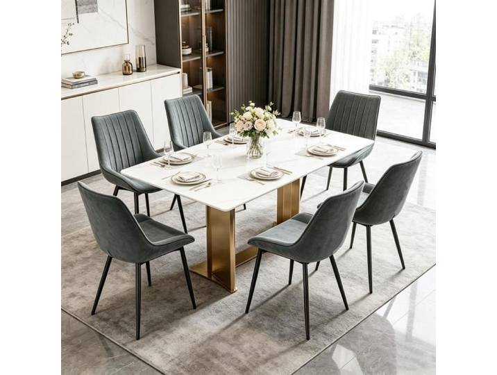 Chleby Lot de 6 Chaise Salle à Manger en Tissu Technique Design Scandinave Moderne Pieds Métal Noir 50x39x85 cm Pour Cuisine Salon
