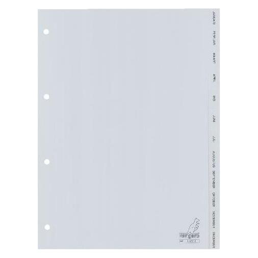Kangaro Jan - Dez Register DIN A4 Grau 12-teilig PP (Polypropylen) 4 Löcher (G412J)