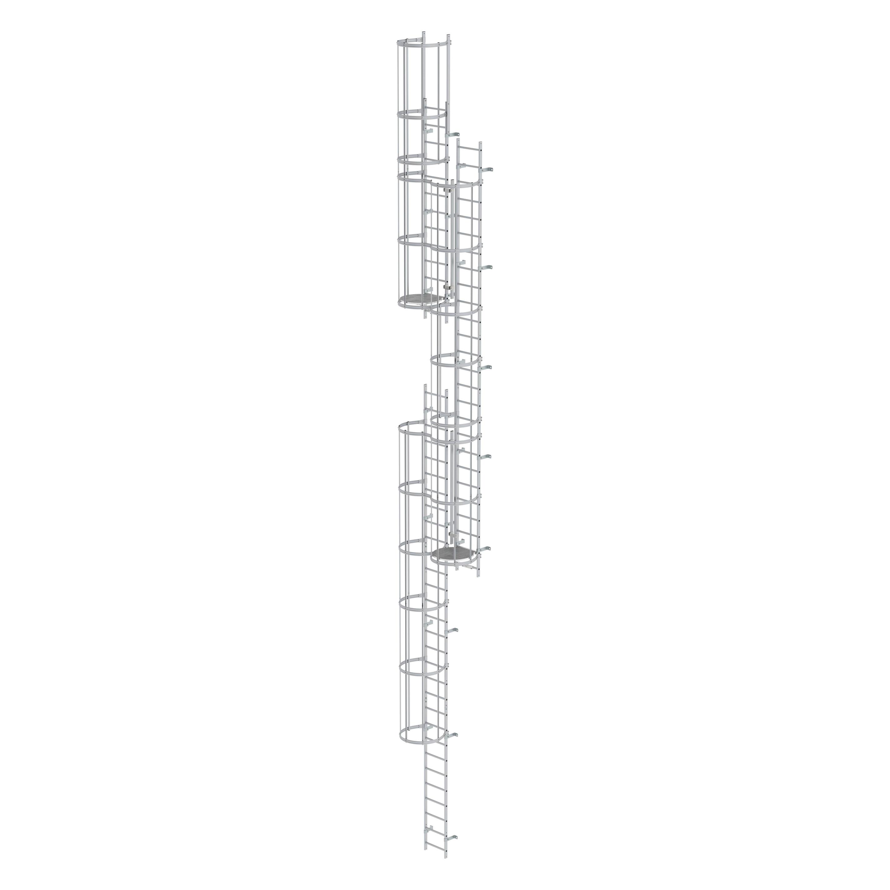 Munk Mehrzügige Steigleiter mit Rückenschutz (Maschinen) Aluminium eloxiert 14,36m (Mehrzweckleiter) (500241)