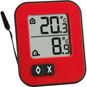 TFA Thermometer 30.1043.05, MOXX, mit LC-Display, digital, -40 bis 70°C, mit 1,5m Kabelfühler, für innen & außen, rot