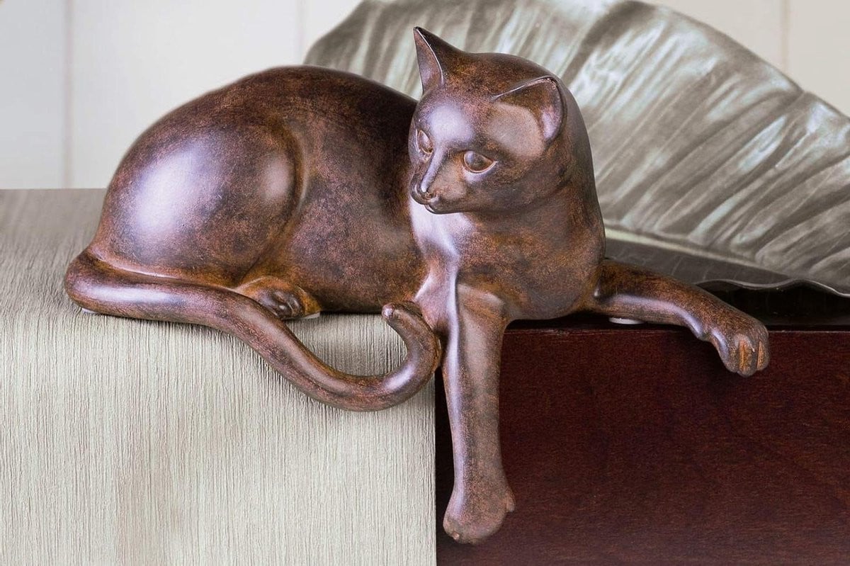 Decoratie Kat Figuur Randligger Tuindecoratie Bruin - Lengte: 28 cm
