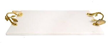 Classic Touch White Marble Challah tray w /Agate Stone Handles