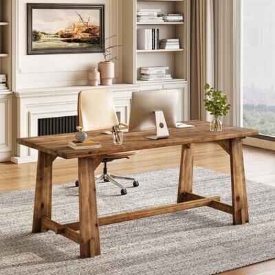 1Easylife "Farmhouse Solid Wood Office Desk, 63"" Executive Computer Desk"