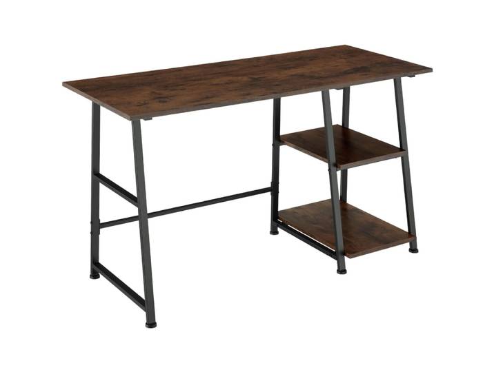 Bureau style industriel étagère avec 2 espaces de stockage bois foncé