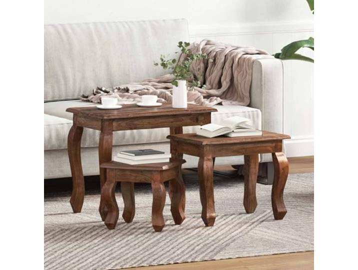 KGTKGTYER 3er Nestingtisch Set, Massivholz Mahagoni, Beistelltisch, Braun Rustikale Maserung, Platzsparend ineinander stapelbar, Vielseitige Ablage