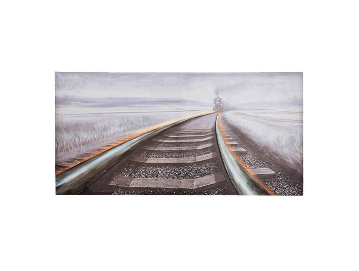 Led-Bild Railroad, Hellbraun, Beige, Landschaft und Natur, rechteckig, 140x70x5 cm, gedruckt und veredelt mit Handmalerei,