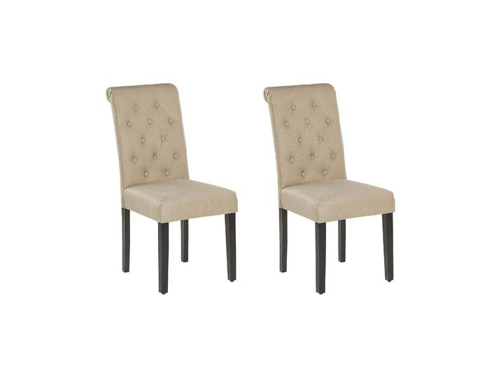 BELIANI Esszimmerstuhl 2er Set Sandbeige Polsterbezug mit Knopfbezug Holzbeine Glamour Look Wohnzimmer Essbereich Gästezimmer Arbeitszimmer