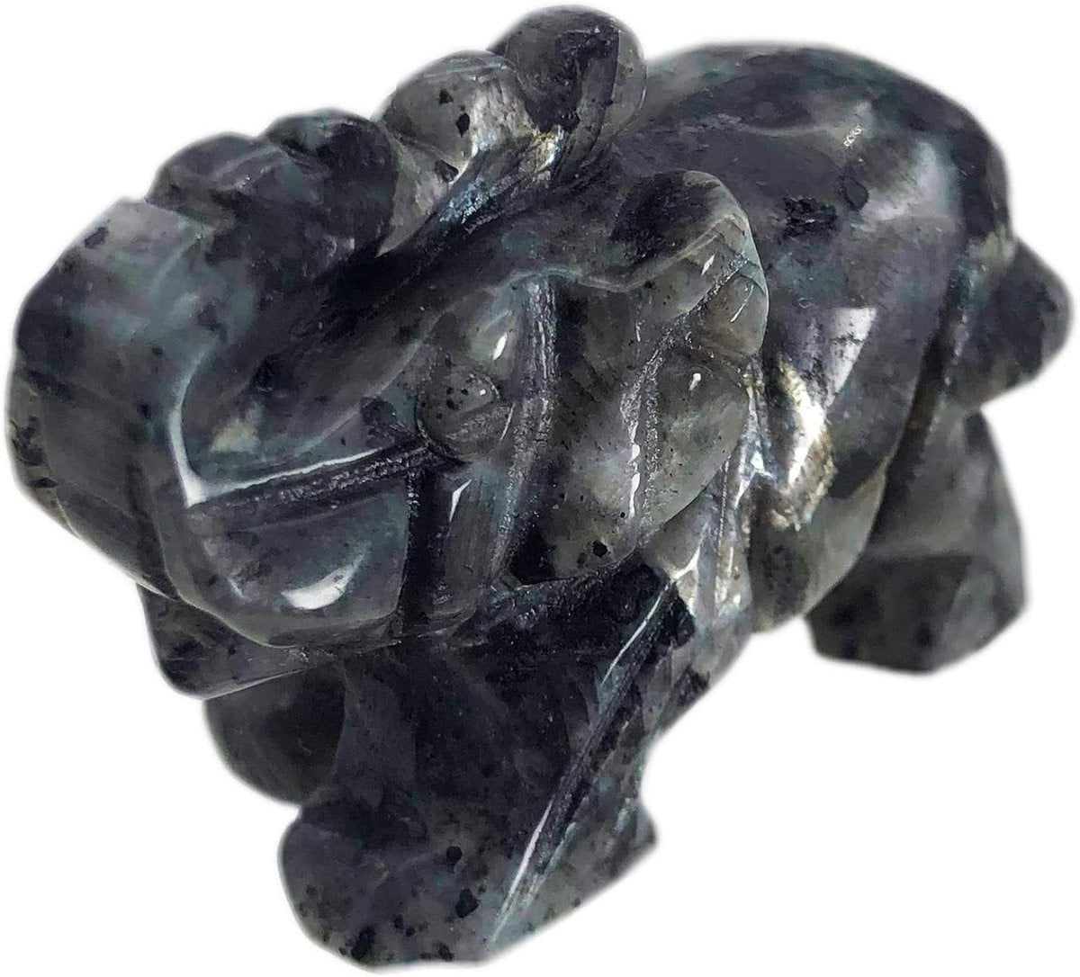 Handgesneden Zwart Labradoriet Olifant Beeldje - Miniatuur Decoratie - 15 inch