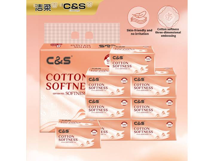 C&S Mouchoirs doux gaufrés, 3 épaisseurs, 720 feuilles (8 × 90 feuilles), gaufrage 4D, toucher coton