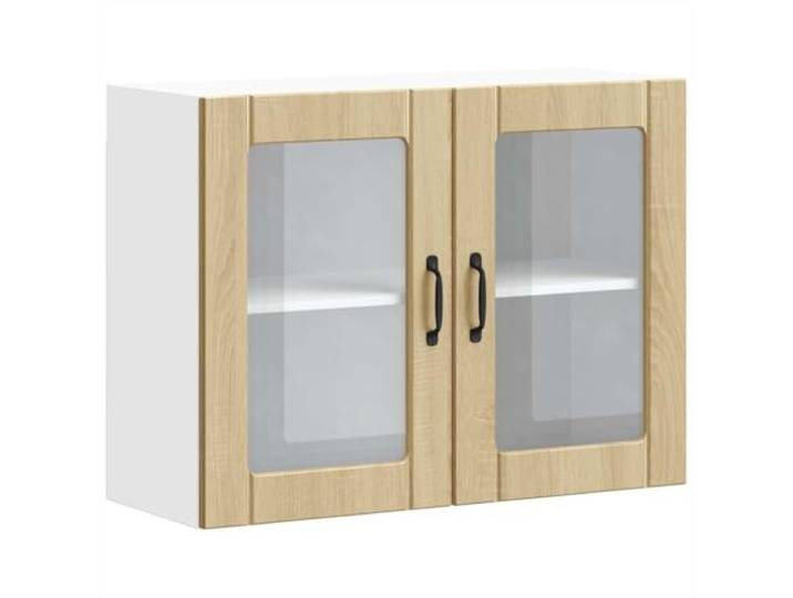 HKTMGDNG Küchen-Hängeschrank Lucca 80x31x60 cm Sonoma-Eiche Holzwerkstoff Wandhängender Oberschrank mit Glastüren für Küche und Esszimmer. Platzsparender Stauraum für Geschirr und Kochutensilien.