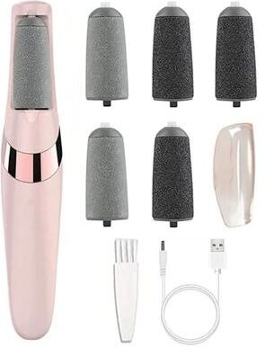 Inspired Living Pink Rechargeable Electric Foot Callus Remover & Foot Grinder Kit 4 Heads Set