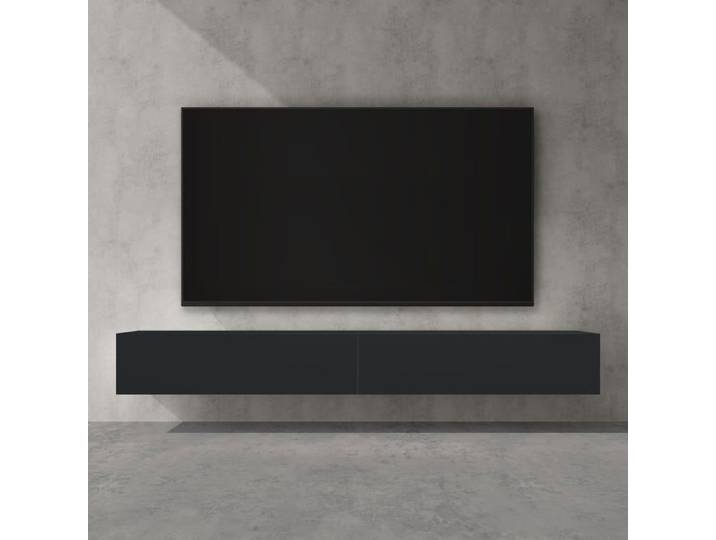 doporro Meuble TV Bas 240cm Armoire TV Gris Noir Mat Table de Télévision Salon avec Portes Meuble TV Suspendu MBTV02