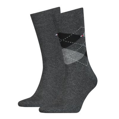 Socken TOMMY HILFIGER "TH MEN SOCK CHECK 2P", Herren, Gr. 43-46, anthrazit, Baumwollmischung, normal, Socken Socken, mit klassischem Argyle-Design