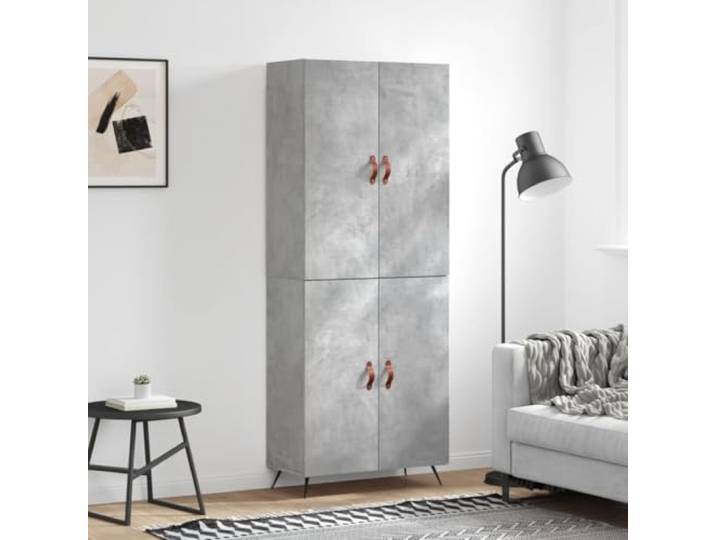 HEFZGDB Stilvolles Highboard mit viel Stauraum aus Holzwerkstoff, langlebig und stabil als praktischer Aufbewahrungsschrank mit Türen im modernen Design Betongrau