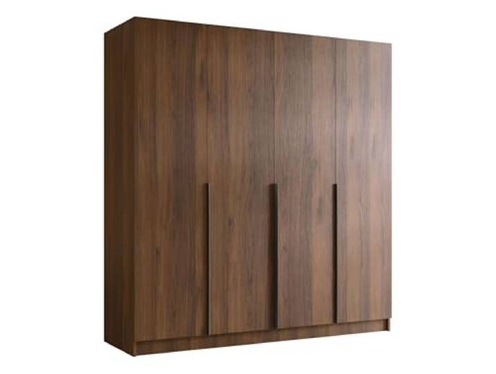 Mirjan24 Kleiderschrank mit Einlegeböden und Kleiderstange Salkor I, Vielseitiger Drehtürenschrank, Elegantes Kleiderschrank 4-türig (Nuss Warmia + Schwarz)