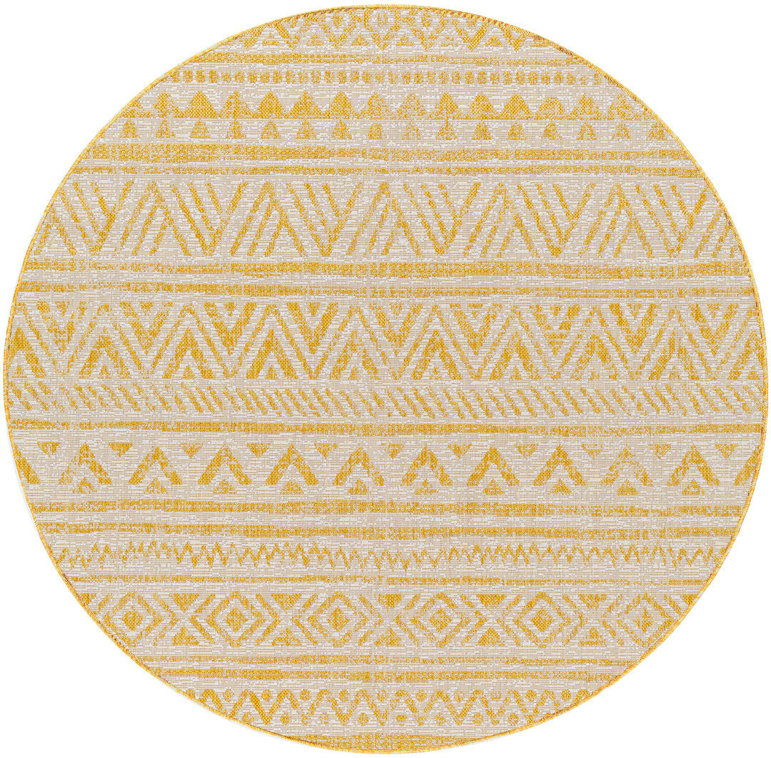 Natur Pur Marion Indoor & Outdoor Boho Saffron Rug Ivory;Mustard Round 160cm