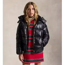 Polo Ralph Lauren für Mädchen. 313B17641004 Daunenjacke für Mädchen mit Glanz und gesticktem Pferd ((XL) 12/14años= 155/159cm), Schwarz, Läs