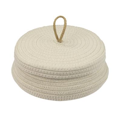 HMF Aufbewahrungskorb Badezimmer rund, Korb mit Deckel aus Baumwolle, 25,5 x 11,5 cm, Creme