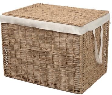 happimess Reed Handwoven Seagrass Laundry Hamper with Lid and Removable Liner, Natural