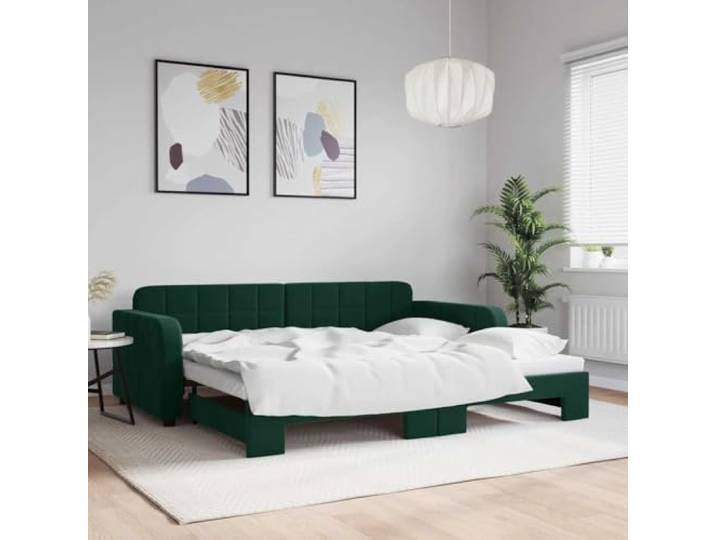 RJPLMFV Tagesbett mit Ausziehbett ohne Matratze, Dunkelgrün, 90 x 200 cm Sofa 2-in-1, weicher Velours, Struktur aus Holz und Metall, Wohnzimmer oder Schlafzimmer