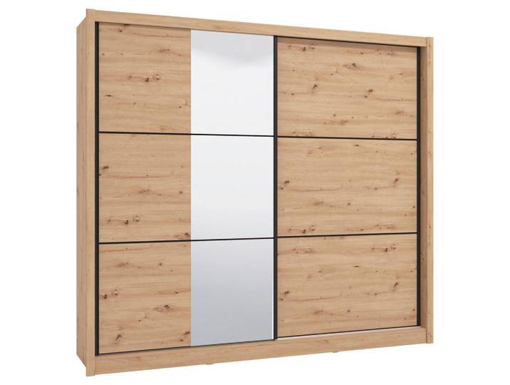 Xora Schiebetürenschrank, Eiche Artisan, Glas, 9 Fächer, 242x215.5x60 cm, Typenauswahl, Schrankfront mit Spiegel, Schlafzimmer, Kleiderschränke, Kleiderschränke mit Spiegel