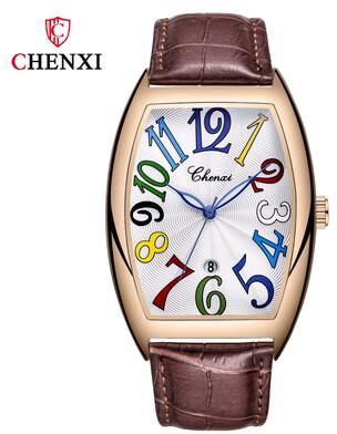 Fashion Sheath Luxury Business Leather Quartz Watch For Men rose White Brown