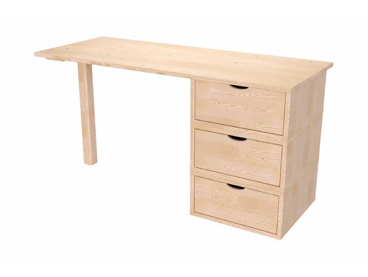 Bureau bois 3 tiroirs Cube Vernis Naturel