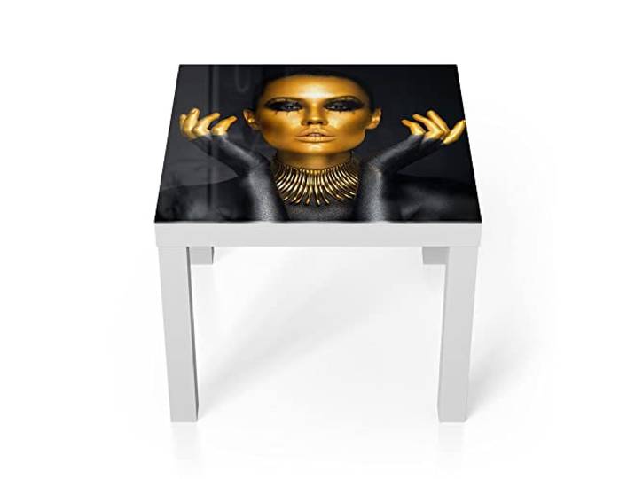 DEQORI Glastisch weiß klein 55x55 cm Motiv Glamouröses Modell ausgefallener Beistelltisch aus Glas Hochglanz Couchtisch fürs Wohnzimmer moderner Couch Tisch mit Design
