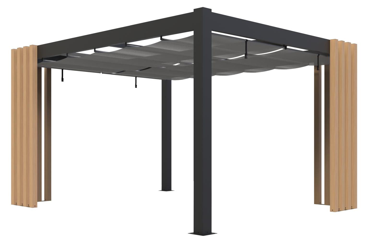 Sojag Lito 1012 freistehende Pergola 3x3,5 mit Sonnensegel Holzoptik