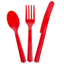 Plastik Besteck rot 18 tlg. Löffel Messer Gabeln
