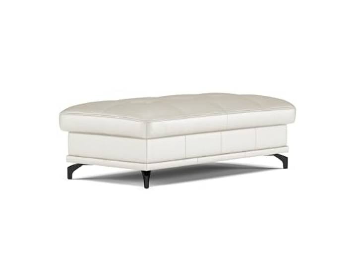 Cavadore Hocker Castiel / Polsterhocker mit mattschwarzen Metallfüßen, ideal als Beistellhocker, Fußablage, Sitzgelegenheit / 138 x 48 x 71 / Echtleder, Weiß