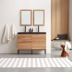 Badezimmermöbel aus massiver Eiche und Lavastein Nova 120 cm