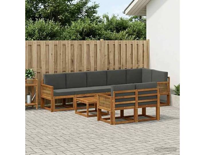 RJPLMFV Ecksofa für den Außenbereich, 9-teilig, massives Akazienholz Modulare Rückenlehne, Lattenrost, komfortabel, wetterfest, Terrasse, Garten, Pool