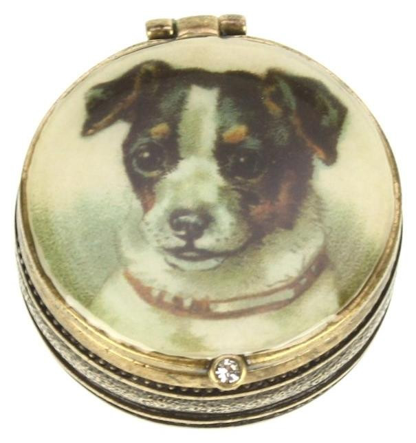 Meander decoratieve doos met Jack Russell afbeelding voor op tafel