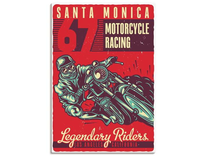 Wandbild ARTLAND Motorrad Santa Monica , rot (farbe bild(er): rot), B:70cm H:100cm, Bilder, Wandbild, als Alubild, Leinwandbild, Poster, Wandaufkleber in verschied. Grössen