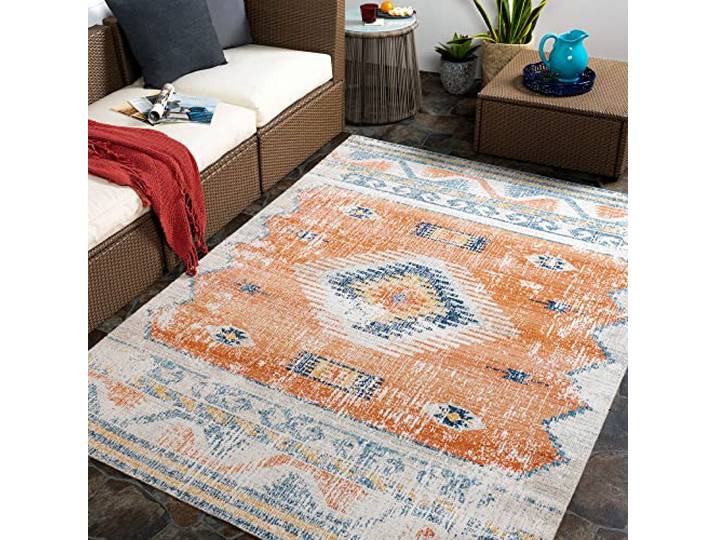 Surya Livabliss Lusaka Grand Tapis bohème pour Salon\, Salle à Manger\, Cuisine - Motif Vintage Neutre et coloré - Imperméable et résistant aux Taches - 120 x 170 cm