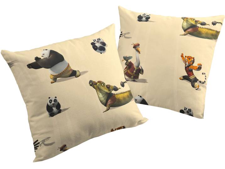 Dekokissen WIRTH Kung Fu Panda Gr. 1, beige (beige, gemustert), B:40cm L:40cm, Polyester, Dekokissen_Sitzkissen_Kissenhüllen, Dekokissen, Universal Pictures, Kissenhülle ohne Füllung, 2 Stück