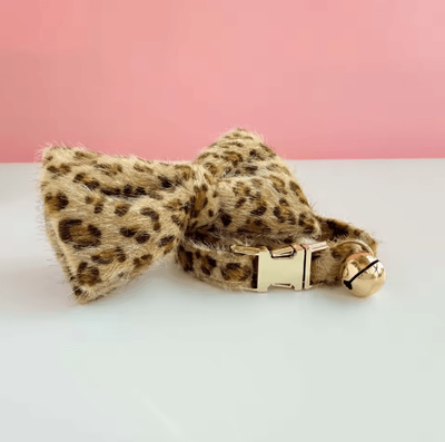 Inspire Picks Personalized Leopard Print Cat Collar With Bell & Custom Name Tag collar Bow s