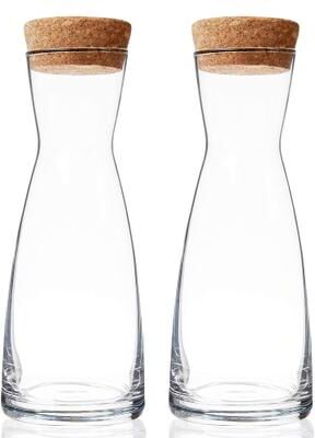 Bormioli Rocco Set of 2 Ypsilon Carafe with Cork Tops - 36.5 oz