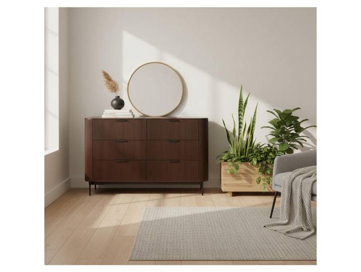 Livetastic Sideboard, Walnuss, Holz, Akazie, vollmassiv, 6 Schublade(n) Schubladen, 140x85x40 cm, Holzmöbel, Kleinmöbel Holz, Holzkommoden, Sideboards Holz