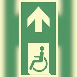 Schild Notausgang f. gehbeeintr. Pers. links Pfeil oben, Alu, nachl.,160-mcd, 200x400mm