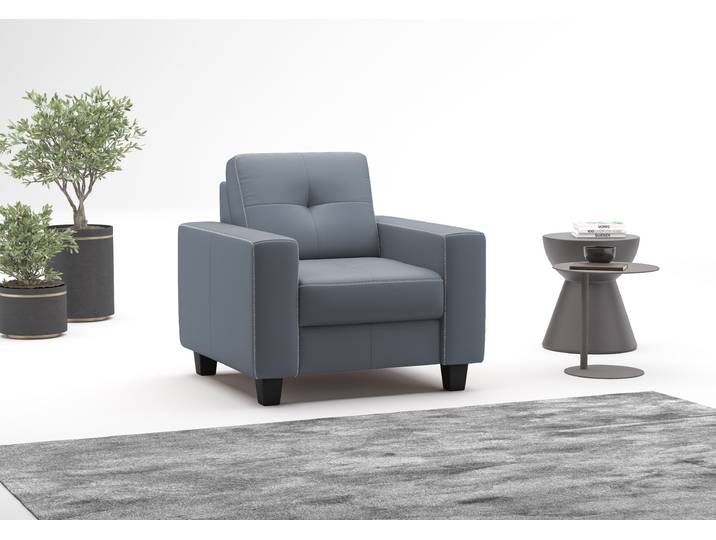 Sessel GOODPRODUCT Varese , blau (graublau), B:96cm H:91cm T:90cm, Sessel, Sessel, Kreuznaht in beige