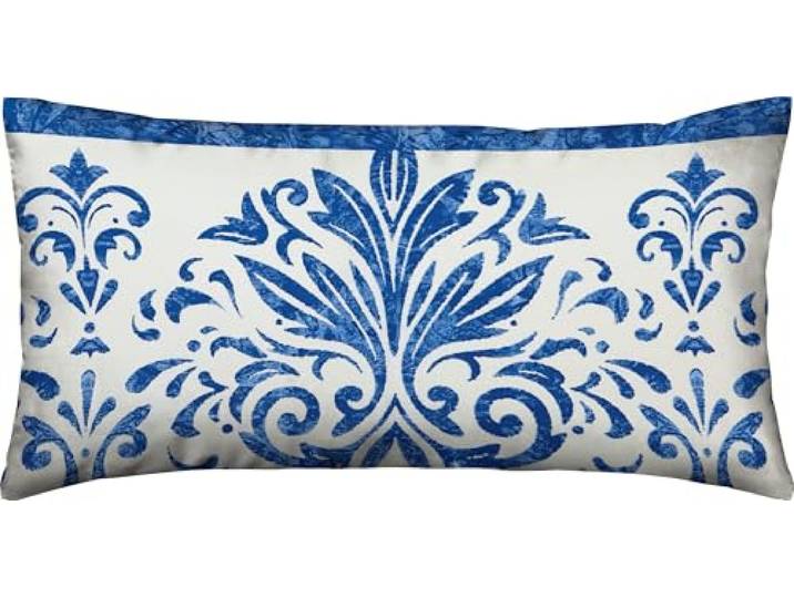 Erwin Müller Kissenbezug, Kissenhülle Mako-Satin Ornamente blau Größe 40x80 cm - temperatur- und feuchtigkeitsausgleichend, traumhaftes Schlafklima, mit Reißverschluss