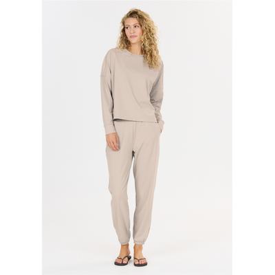 Sweatshirt ATHLECIA "Guyana", Damen, Gr. 36, beige (hellbeige), 79% Polyester, 21% Elasthan, unifarben, normal, Rundhals, Sweatshirts Sweatshirt, im schlichten und elastischen Design