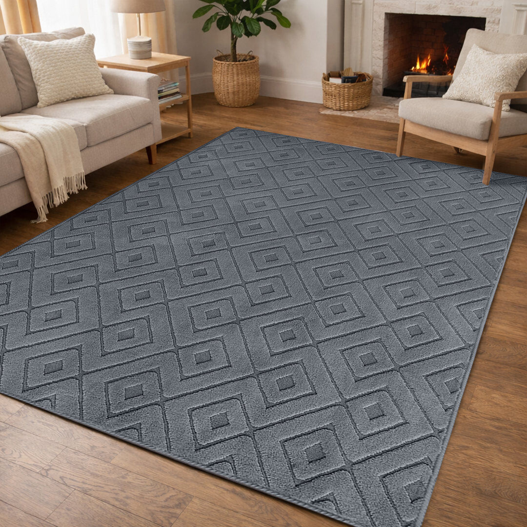 17 Stories Hollow Geometric High-Low Rug. Hollow Square Grey Rectangle 200 x 290 cm