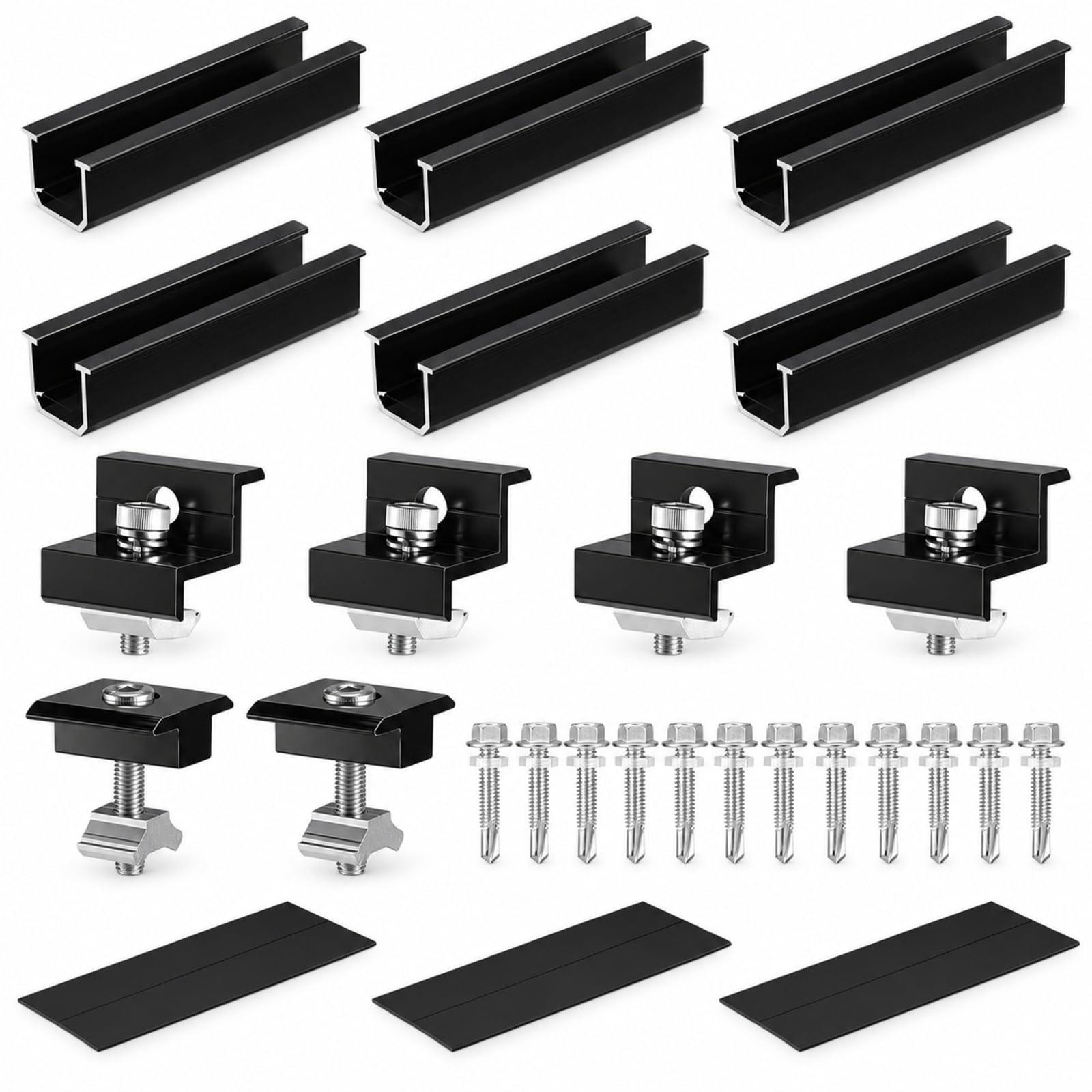 Dripio Zonnepaneelmontageset met 12 cm rails en klemmen voor 30-35 mm, 6-delig