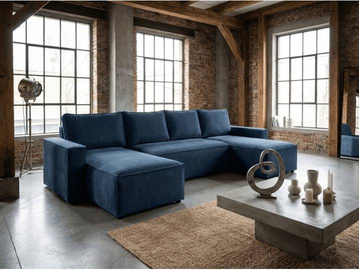 Wohnlandschaft in U-Form SMART COSARO 295x140 cm, dunkelblau