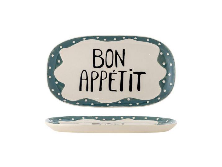 Servierplatte Sola – handbemalte Steingutplatte mit „Bon Appétit“-Detail - Bunt - Luxusbetten24