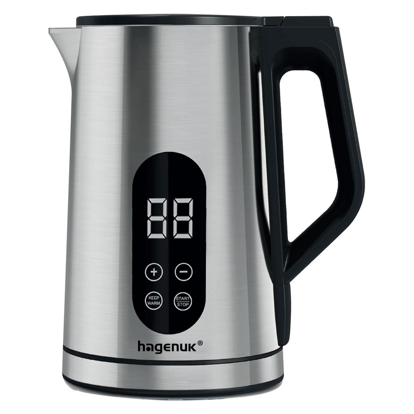 hagenuk Edelstahl-Wasserkocher mit digitalem Touch-Display, 1,7L, 2200W (1.70 l) (WK-2200.1.7D)
